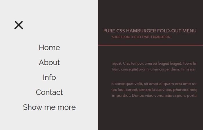 Pure CSS Hamburger fold-out menu