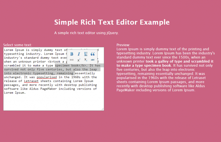 Simple Rich Text Editor using jQuery